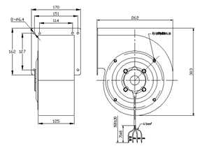 雙進風(fēng)離心風(fēng)機YWFD180外形尺寸圖